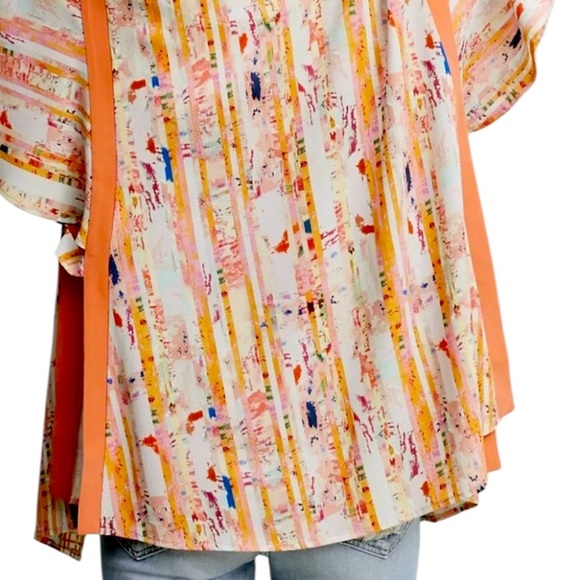 Anthropologie Floreat | Orange & Ivory Striped Boho Kimono Sleeve Top One Size - Picture 6 of 15